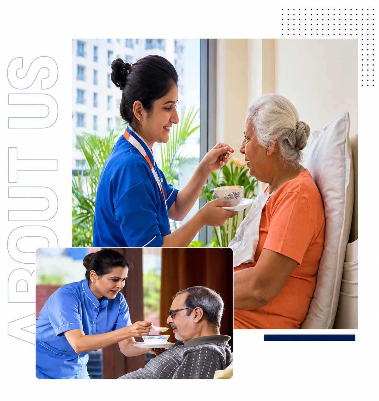 VGS Nursing Bureau caretakers attentively feeding and caring for elderly patients at home
