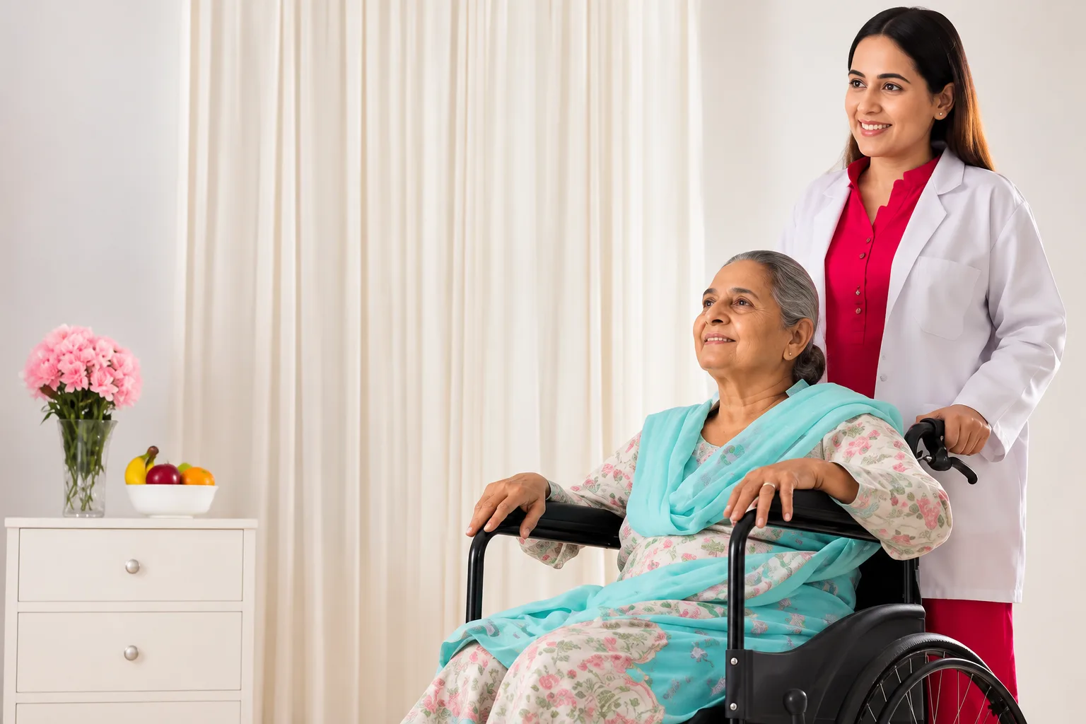 Professional caretaker assisting a patient